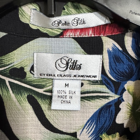 Vintage Bill Blass 100% Pure Silk Hawaiian Button Down Shirt Size M Hibiscus 90s - Picture 7 of 13
